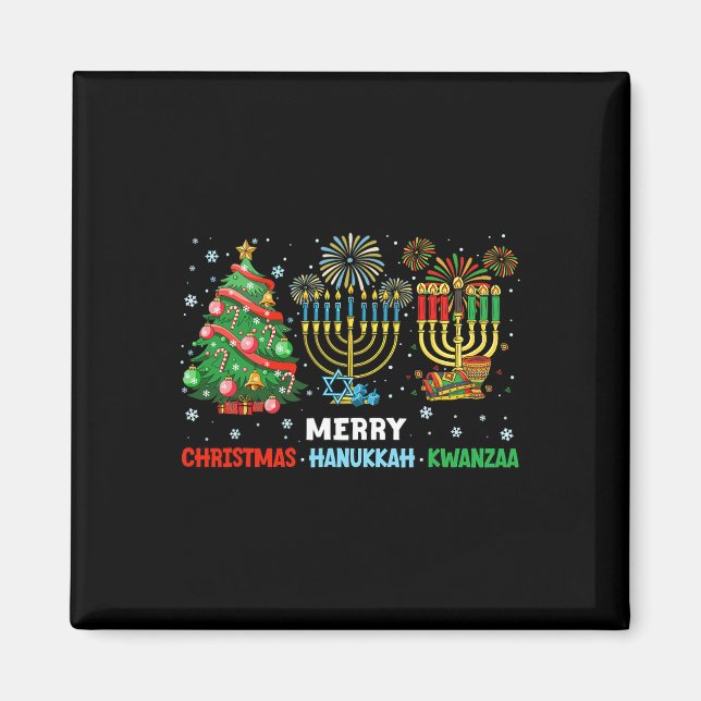 Imán Navidades Hanukkah Kwanzaa Felices Fiestas coincid (Frente)