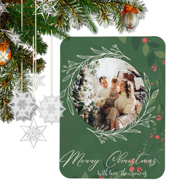 Imán Navidades Holly Botanical Greenery Photo Navy (Subido por el creador)