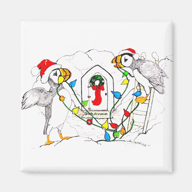 Imán Navidades Hornedbill Puffins Nido decorativo (Frente)
