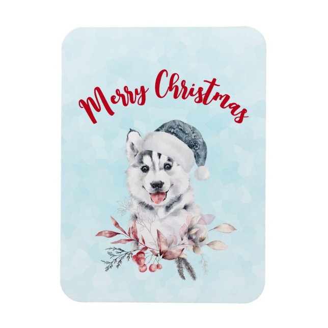 Imán Navidades Husky Dog en Santa Hat (Vertical)