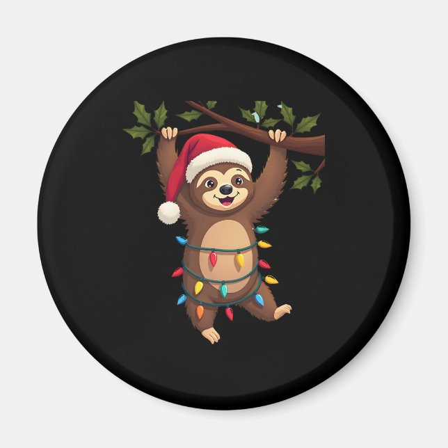 Imán Navidades iluminan a Sloth con Gorra de Navidad -  (Frente)