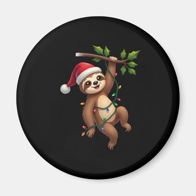Imán Navidades iluminan a Sloth con Gorra de Navidad -  (Frente)