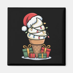 Imán Navidades Iluminan Cono De Helado Con Santa Hat De