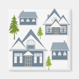 Imán Navidades ilustracion de invierno alberga árboles 