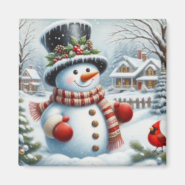 Imán Navidades lindos, vintage/caprichosos/snowman inve (Frente)