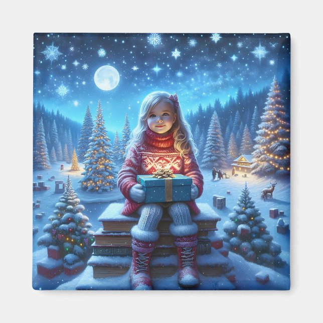 Imán Navidades mágicos, chica de abetos forestales pres (Frente)