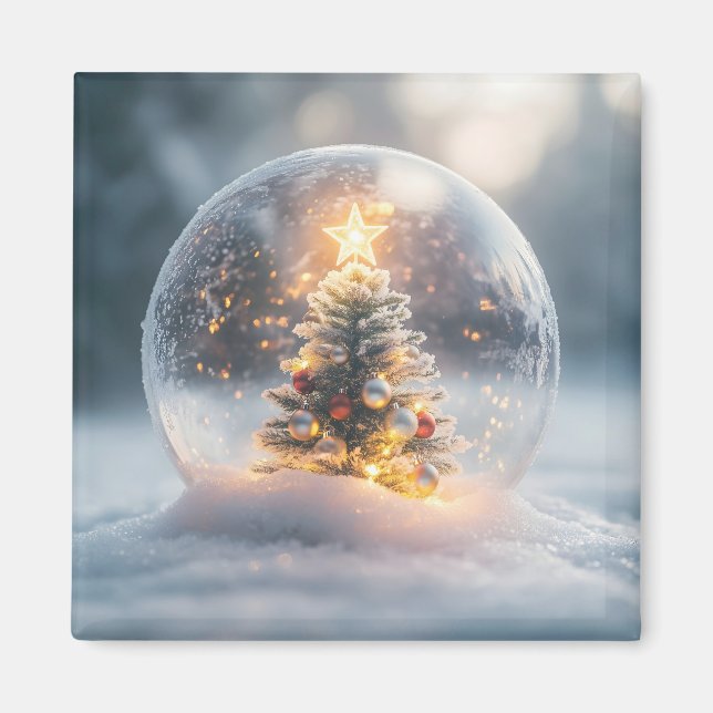 Imán Navidades mágicos: Globe de nieve con árbol brilla (Frente)