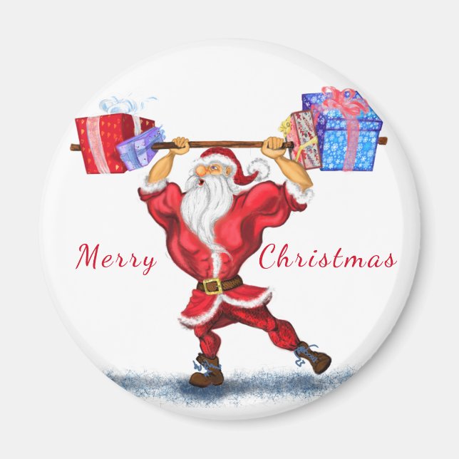 Imán Navidades Magnet Bodybuilder Santa con regalos (Frente)