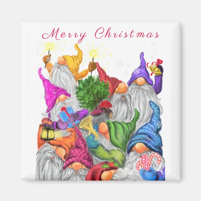 Imán Navidades Magnet Gift con feliz Fiesta Gnome (Frente)