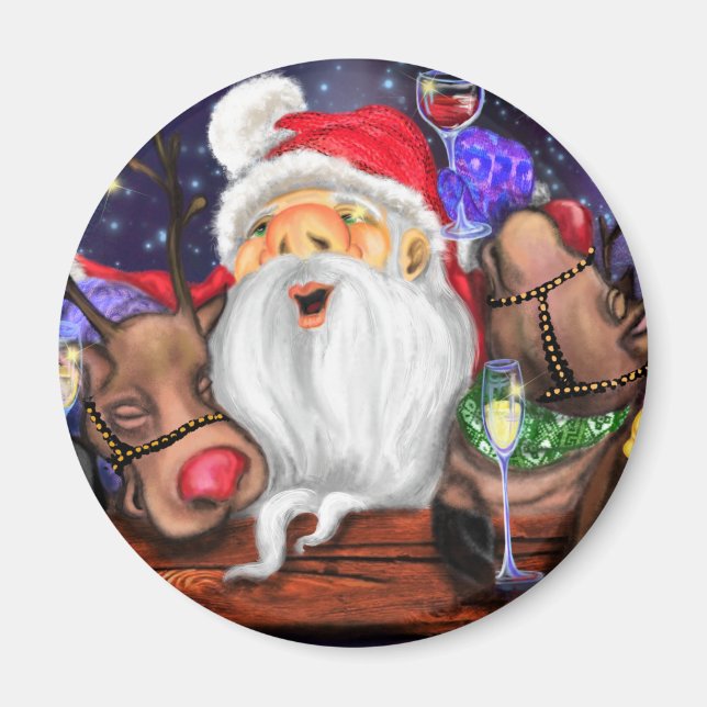 Imán Navidades Magnet Gift Santa y Reindeers Fun (Frente)