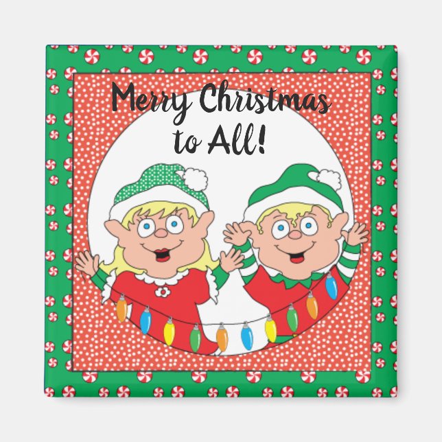 Imán Navidades Magnet Square Feliz Navidad Elves (Frente)