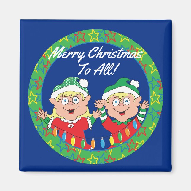 Imán Navidades Magnet Square Feliz Navidad Elves (Frente)