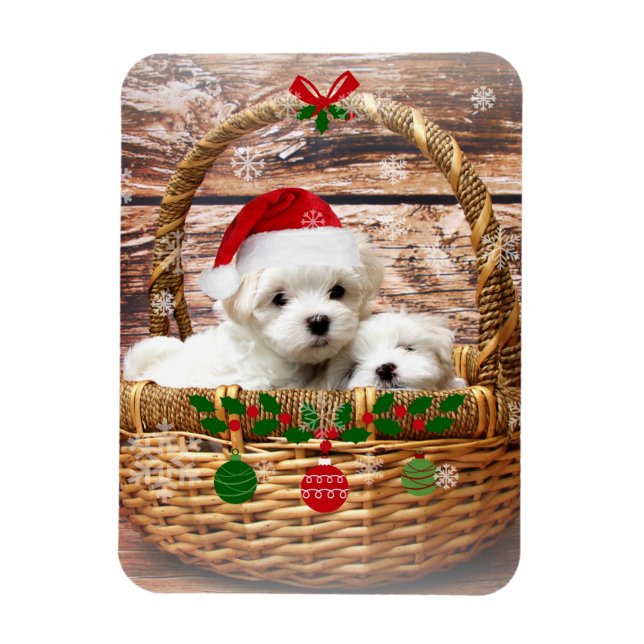 Imán Navidades malteses cachorros, tan lindos y adorabl (Vertical)