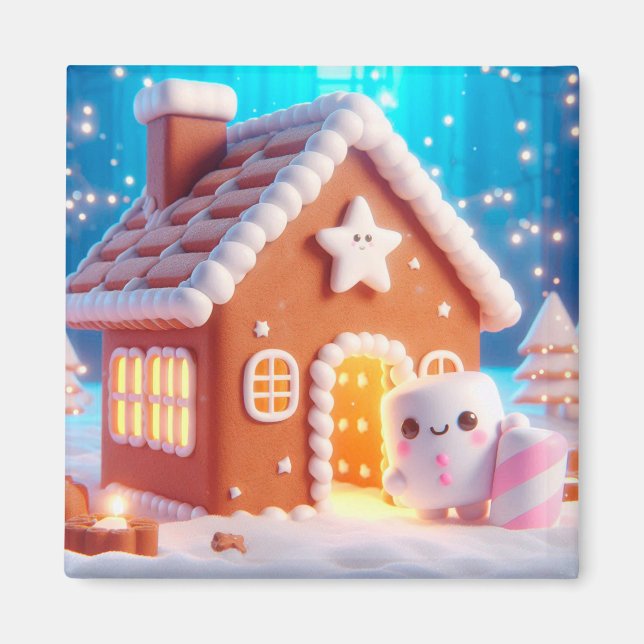 Imán Navidades Marshmallow Gingerbread House Magnet (Frente)