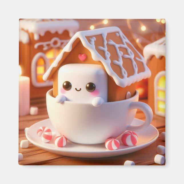 Imán Navidades Marshmallow Gingerbread House Magnet (Frente)