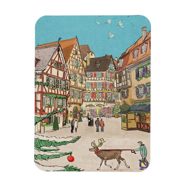 Imán Navidades Mercado Estrasburgo Francia Retro (Vertical)