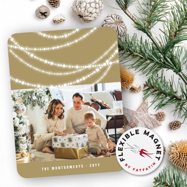 Imán Navidades merry y brillantes en foto de luces para (Merry & Bright Stylish Christmas Sparkling Lights Photo Modern Holiday Flexible Magnet @ fat_fa_tin)