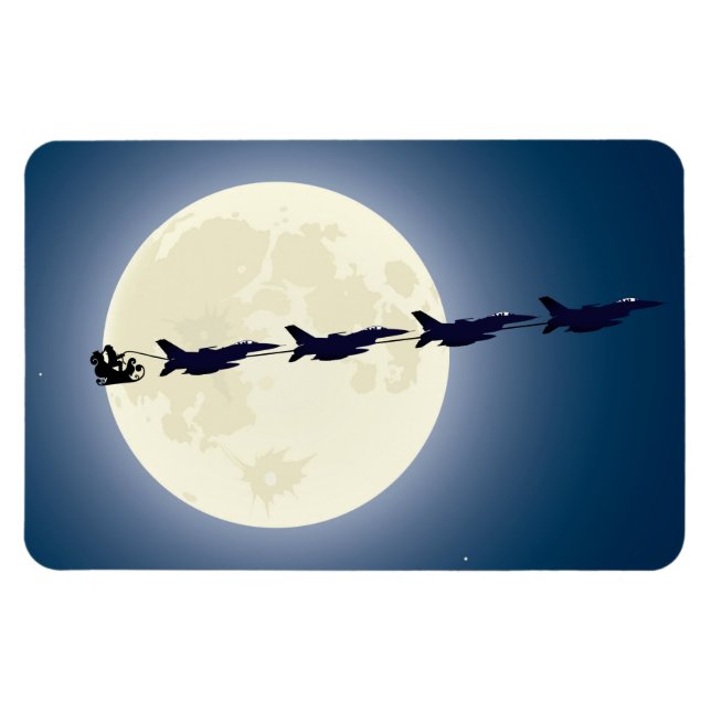 Imán Navidades militares de Santa, Sleigh y F-16 (Horizontal)