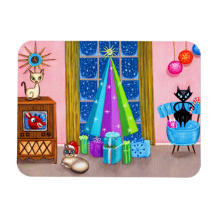 Imán Navidades modernos de mediados de siglo Cats de la