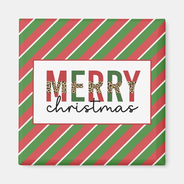 Imán Navidades modernos leopardo imprimen rayas verdes  (Frente)