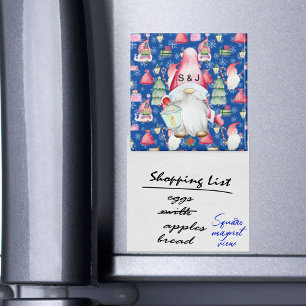Imán Navidades monogramas Patrón Santa Gnome Azul