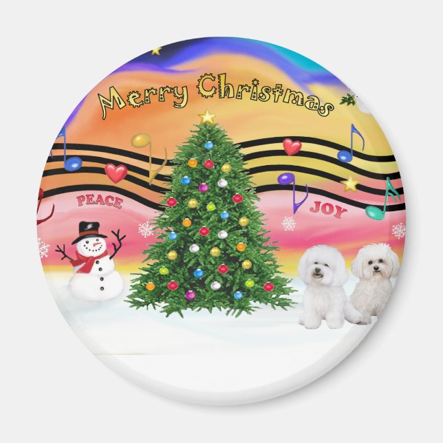 Imán Navidades Música 2 - Bichon Frise (dos) (Frente)