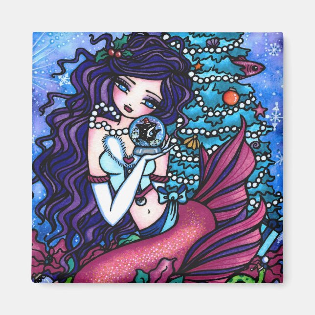 Imán Navidades Nieve arte en árbol de sirena por Hannah (Frente)