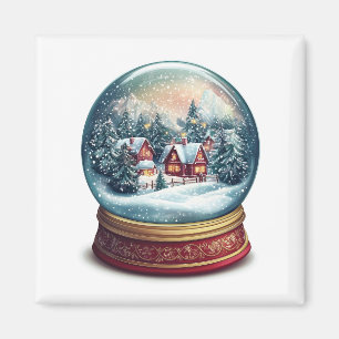 Imán Navidades Nieve globo con un diseño de pueblo pequ