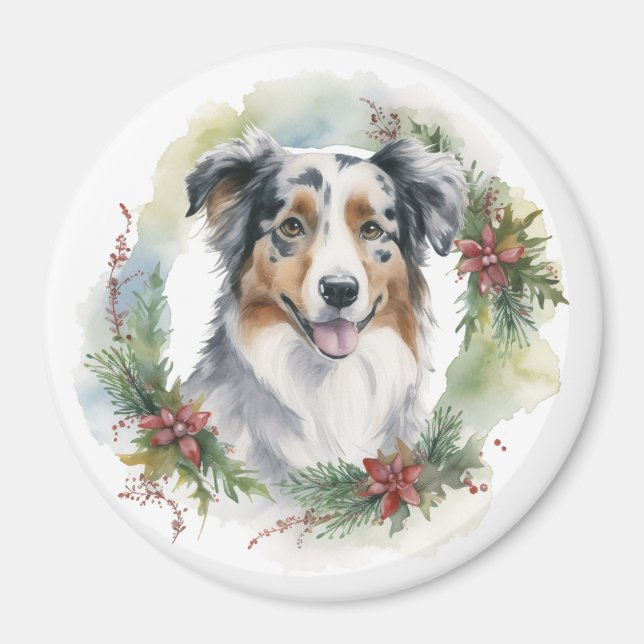 Imán Navidades pastores australianos de crêt Wreath (Frente)