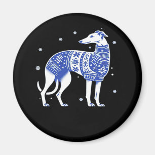 Imán Navidades Perro de Greyhound con un suéter fea