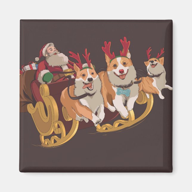 Imán Navidades Perros En Un Sleigh Con Santa (Frente)