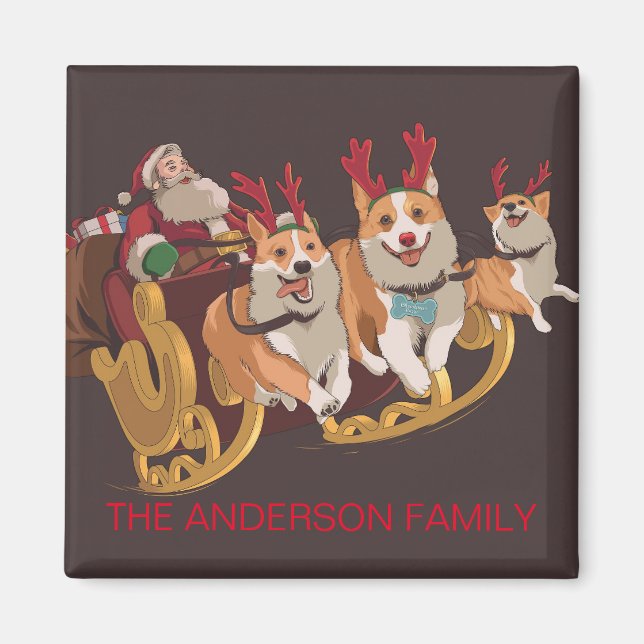 Imán Navidades Perros En Un Sleigh Con Santa (Frente)
