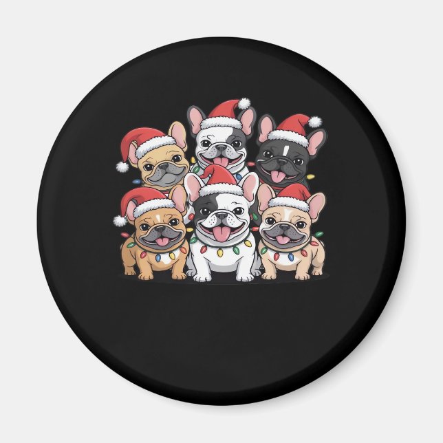 Imán Navidades Perros franceses camiseta sobredimension (Frente)