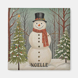 Imán Navidades personalizados de la escena nevada de Fr