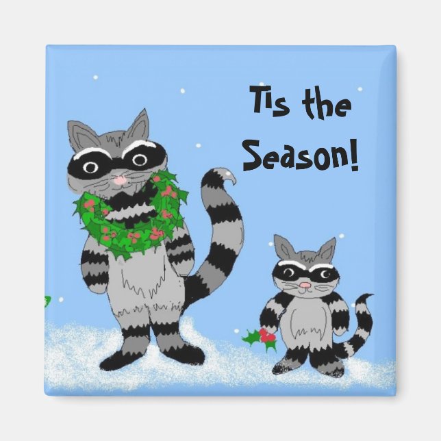 Imán Navidades personalizados Raccoons (Frente)