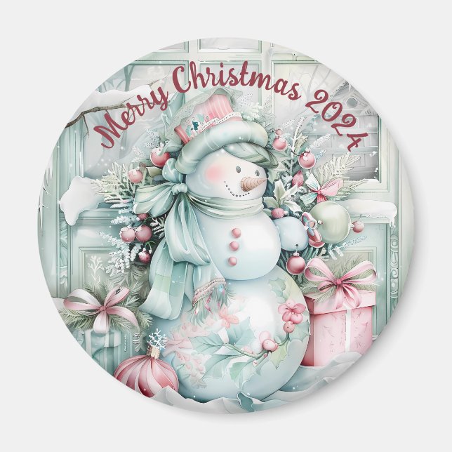 Imán Navidades personalizados Snowman Magnet (Frente)