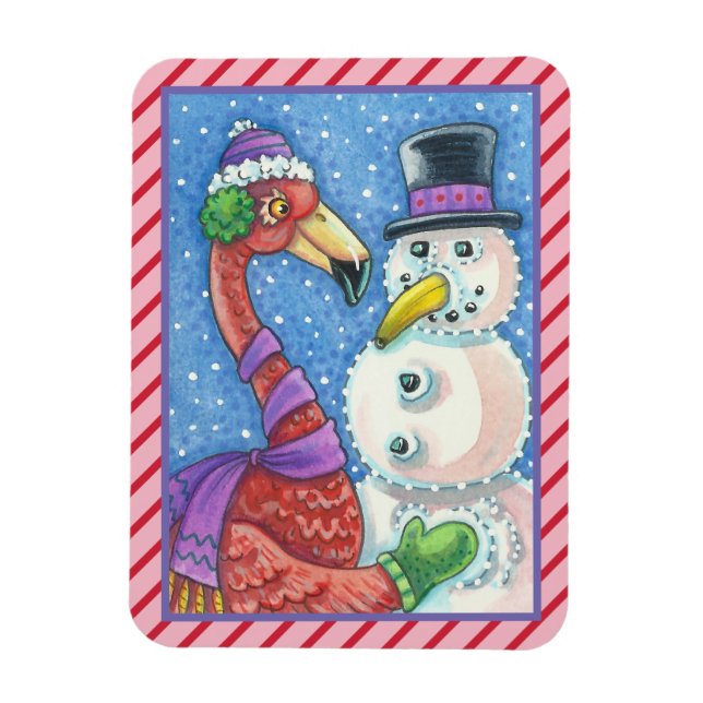 Imán Navidades PINK FLAMINGO SNOWMAN Rectángulo MAGNET (Vertical)