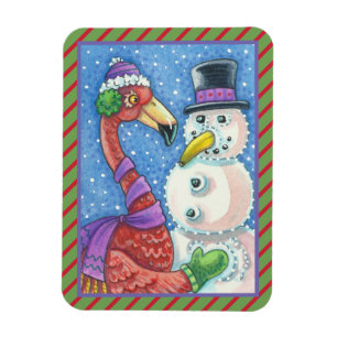 Imán Navidades PINK FLAMINGO SNOWMAN Rectángulo MAGNET