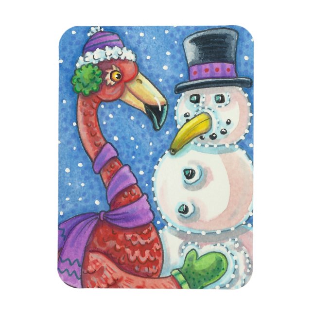 Imán Navidades PINK FLAMINGO SNOWMAN Rectángulo MAGNET (Vertical)