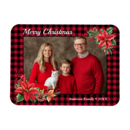 Imán Navidades Poinsettia Buffalo Plaid Family Photo