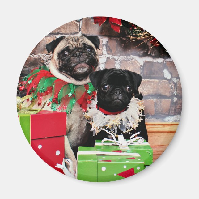 Imán Navidades - Pug - Daisy Mae y Lily Lou (Frente)