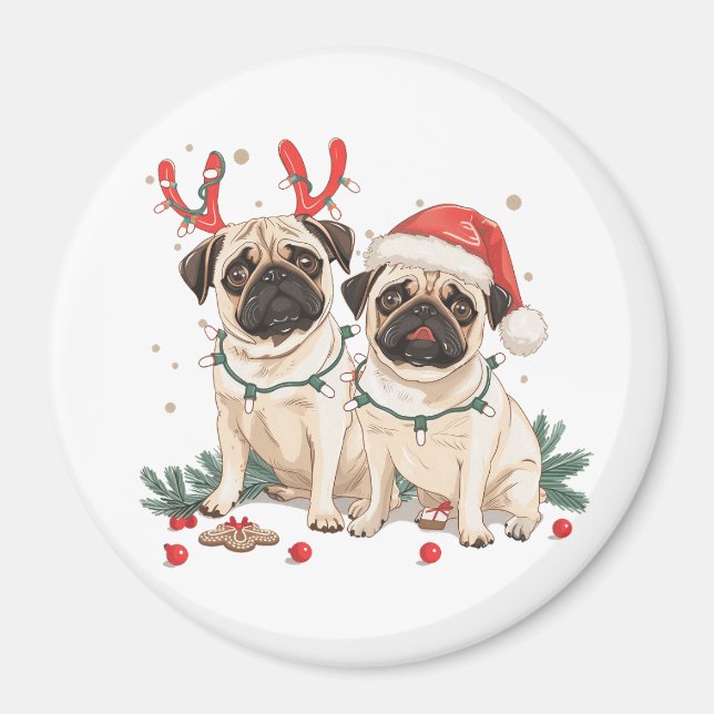 Imán Navidades Pug Dogs (Frente)
