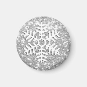 Imán Navidades Purpurinas de Plata Snowflake Magnet