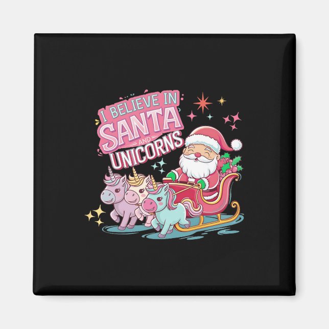 Imán Navidades Que Creo En Santa Y Unicornios Funny Xm (Frente)
