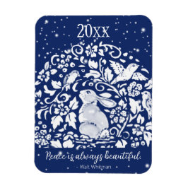 Imán Navidades Rabbit Blue White Peace Year Whimsical