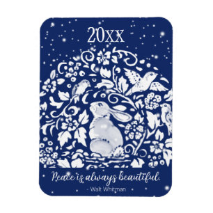 Imán Navidades Rabbit Blue White Peace Year Whimsical