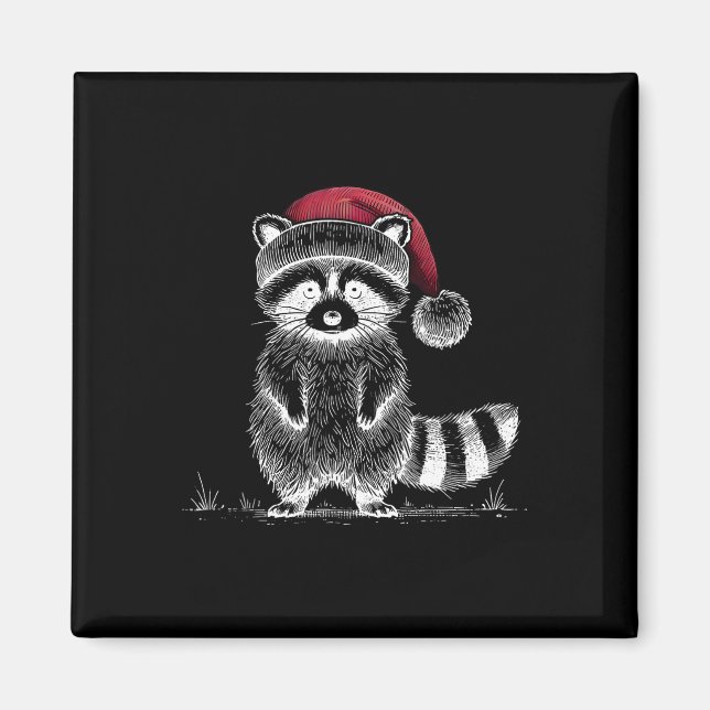 Imán Navidades Raccoon Santa Hat Trash Panda Raccoon Lo (Frente)