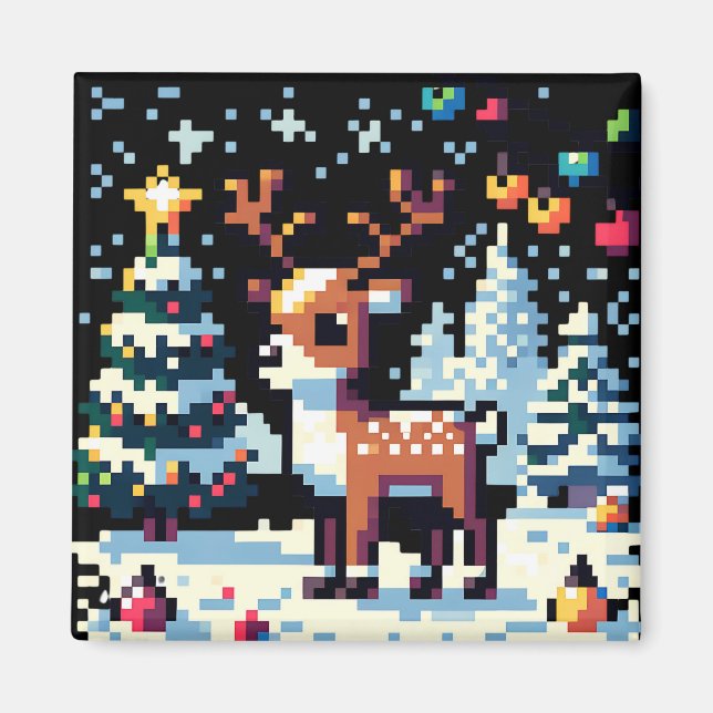 Imán Navidades Reindeer Winter Wonderland Pixel Art (Frente)