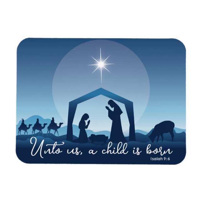 Imán Navidades religiosos Natividad Escena azul (Horizontal)