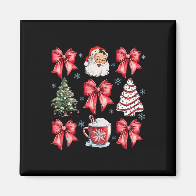 Imán Navidades Retro Coquette Bow Santa Coffee Hol (Frente)